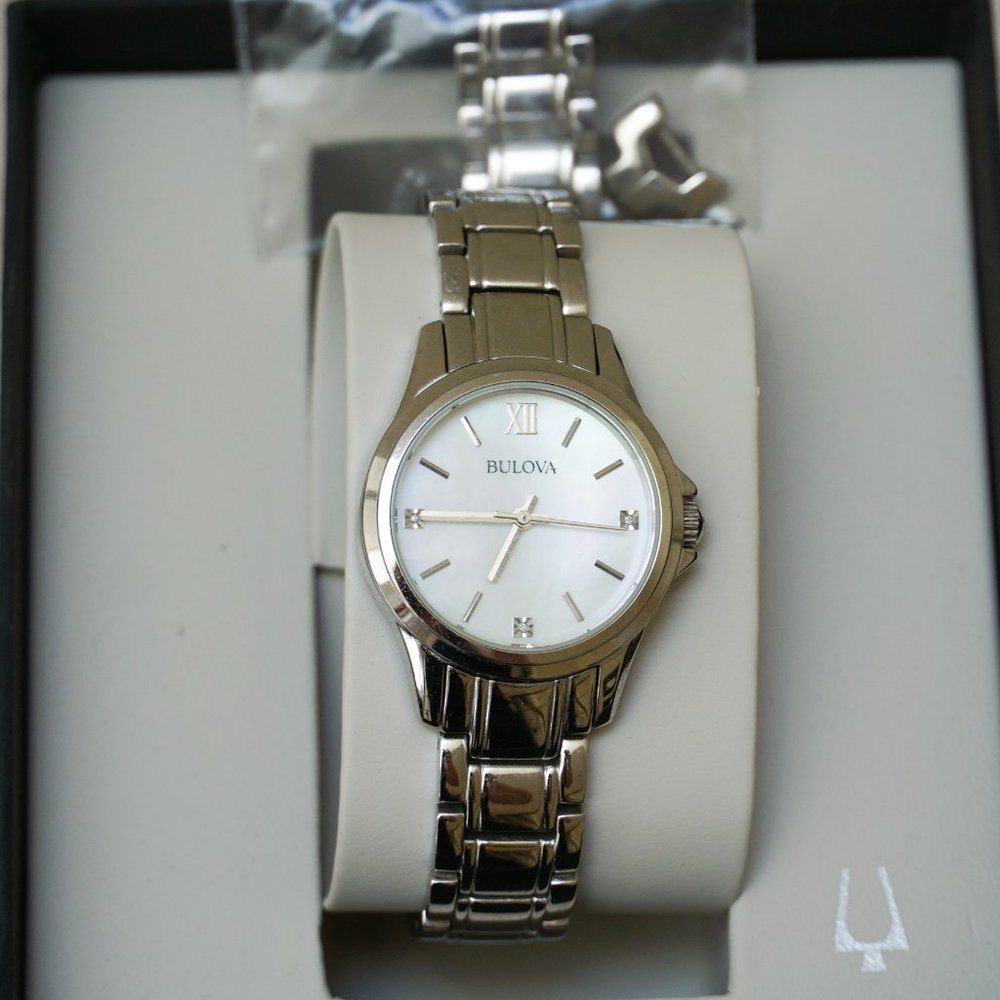 Mint Silver Bulova Watch with Diamonds